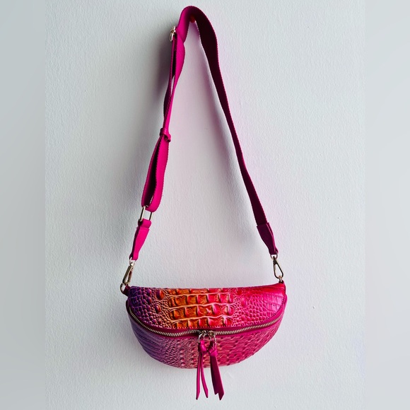 Vibrant Pink and Orange Faux Croc-Embossed Women's Bag Crossbody Shoulder - Picture 4 of 4